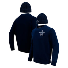 Dallas Cowboys Pro Standard Crewneck Pullover Sweater & Cuffed Knit Hat Box Gift Set - Navy cheap