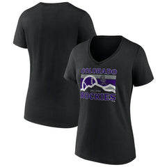 Colorado Rockies Women's Hometown Mountain Scene V-Neck T-Shirt Black