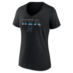 Miami Marlins Women's Hometown Baseball 305 V-Neck T-Shirt Black