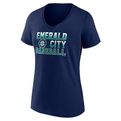 Seattle Mariners Women's Hometown Emerald Baseball V-Neck T-Shirt Navy