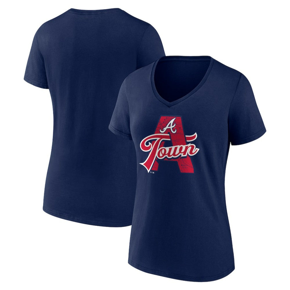 Atlanta Braves Women's Hometown A Town Map V-Neck T-Shirt Navy