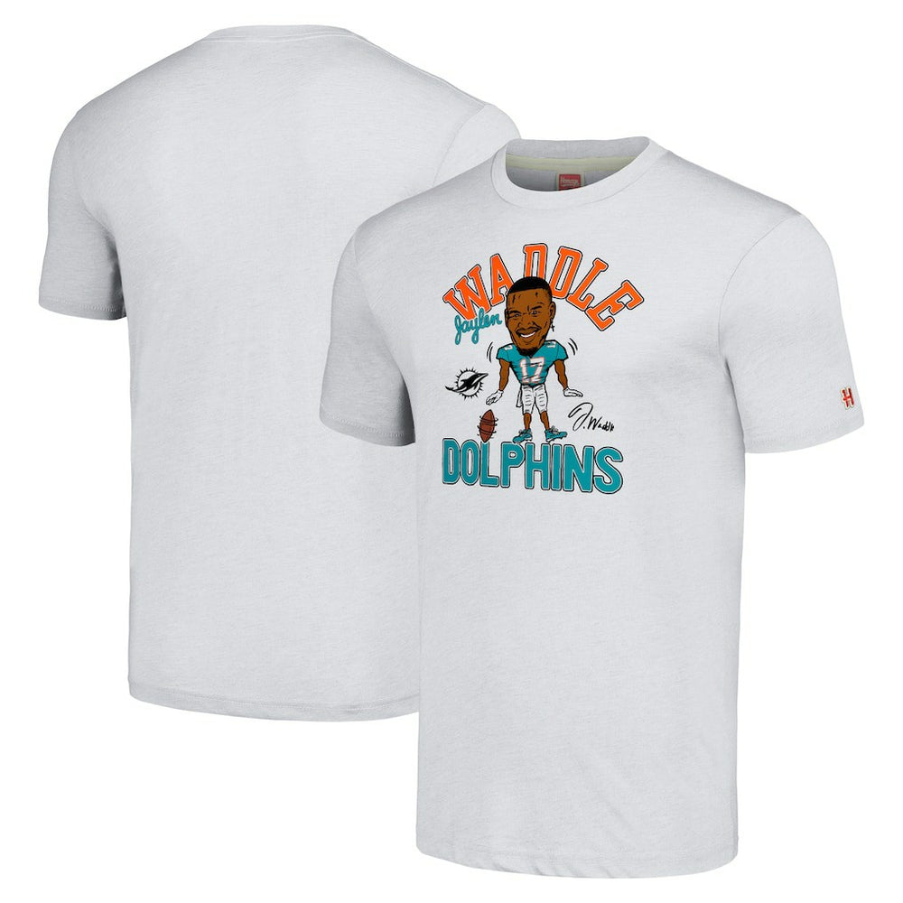 Jaylen Waddle Miami Dolphins Homage Unisex Caricature Player Tri-Blend T-Shirt - Anthracite for sale