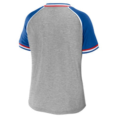 Buffalo Bills WEAR by Erin Andrews Women's Cropped Raglan Throwback V-Neck T-Shirt - Heather Gray for sale