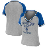 Indianapolis Colts WEAR by Erin Andrews Women's Cropped Raglan Throwback V-Neck T-Shirt - Heather Gray sale