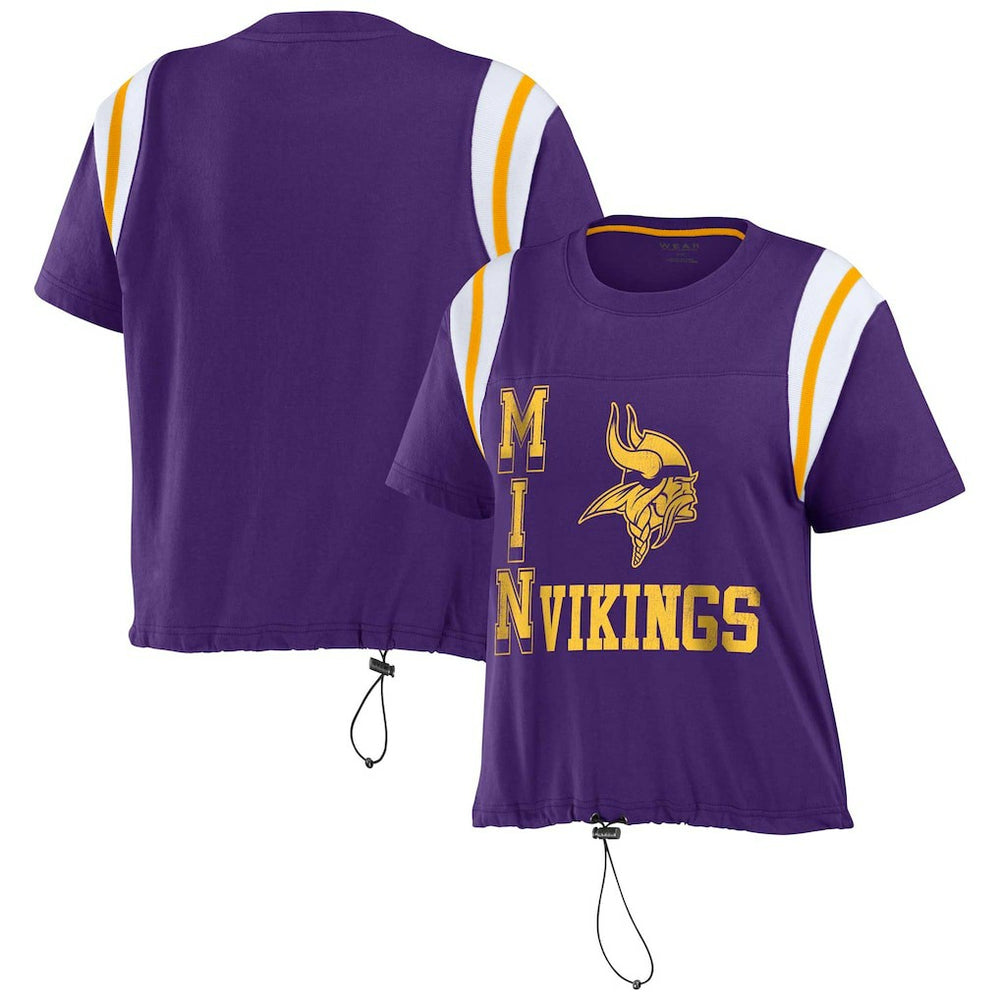 Minnesota Vikings WEAR by Erin Andrews Women's Cinched Colorblock T-Shirt - Purple for sale