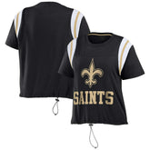 New Orleans Saints WEAR by Erin Andrews Women's Cinched Colorblock T-Shirt - Black sale