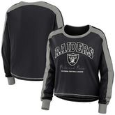 Las Vegas Raiders WEAR by Erin Andrews Women's Color Block Modest Crop Long Sleeve T-Shirt - Black/Silver discount