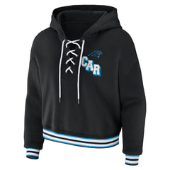 Carolina Panthers WEAR by Erin Andrews Women's Lace-Up Pullover Hoodie - Black outlet