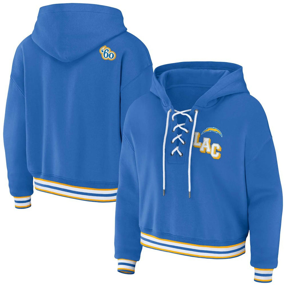 Los Angeles Chargers WEAR by Erin Andrews Women's Lace-Up Pullover Hoodie - Powder Blue outlet