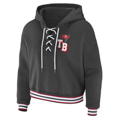 Tampa Bay Buccaneers WEAR by Erin Andrews Women's Lace-Up Pullover Hoodie - Pewter discount