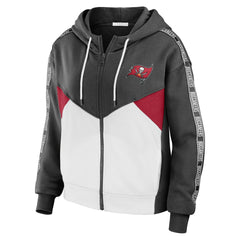 Tampa Bay Buccaneers WEAR by Erin Andrews Women's Color Block Light Weight Modest Crop Full-Zip Hoodie - Pewter/White sale