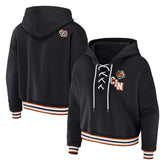 Cincinnati Bengals WEAR by Erin Andrews Women's Plus Size Lace-Up Pullover Hoodie - Black on sale