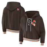 Cleveland Browns WEAR by Erin Andrews Women's Plus Size Lace-Up Pullover Hoodie - Brown discount