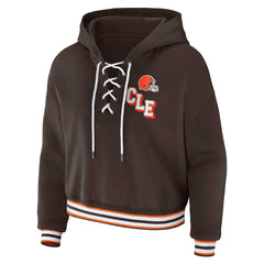 Cleveland Browns WEAR by Erin Andrews Women's Plus Size Lace-Up Pullover Hoodie - Brown discount
