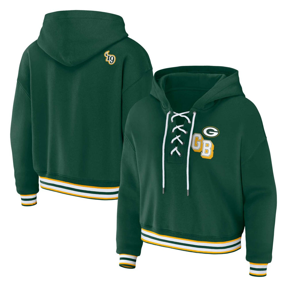 Green Bay Packers WEAR by Erin Andrews Women's Plus Size Lace-Up Pullover Hoodie - Green cheap