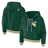 Green Bay Packers WEAR by Erin Andrews Women's Plus Size Lace-Up Pullover Hoodie - Green cheap