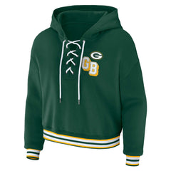Green Bay Packers WEAR by Erin Andrews Women's Plus Size Lace-Up Pullover Hoodie - Green cheap