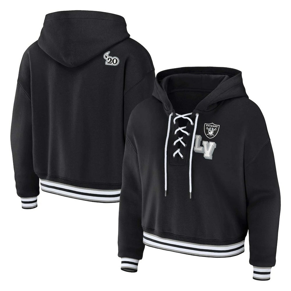 Las Vegas Raiders WEAR by Erin Andrews Women's Plus Size Lace-Up Pullover Hoodie - Black cheap
