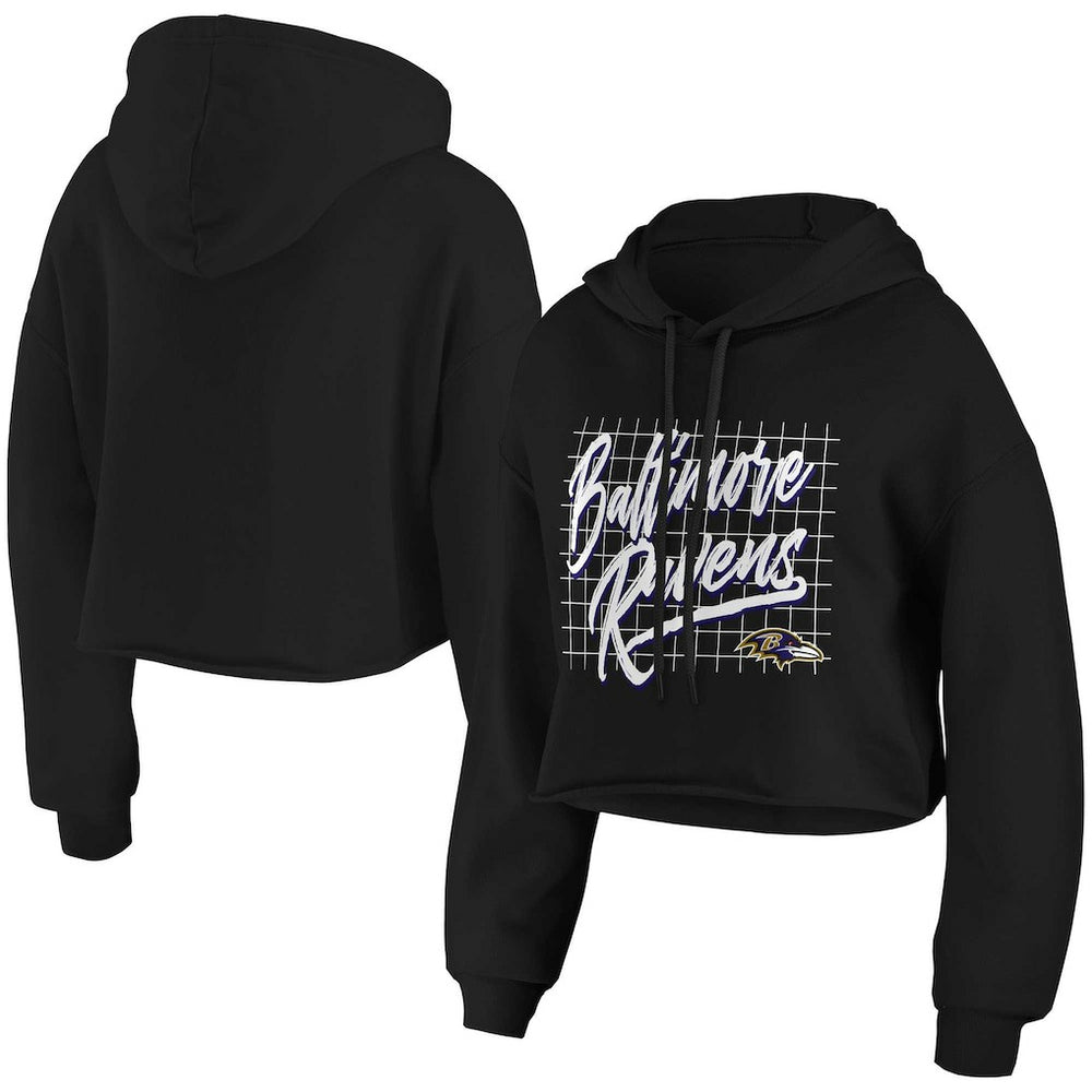 Baltimore Ravens WEAR by Erin Andrews Women's Domestic Cropped Pullover Hoodie - Black cheap