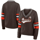 Cleveland Browns WEAR by Erin Andrews Women's Throwback V-Neck Sweater - Brown sale