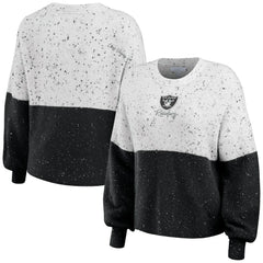 Las Vegas Raiders WEAR by Erin Andrews Women's Lighweight Modest Crop Color-Block Pullover Sweater - White/Black for sale