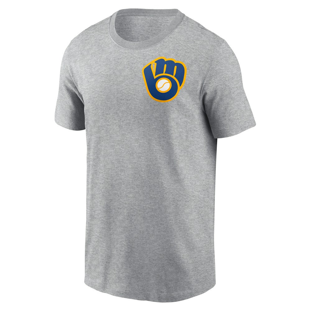 Milwaukee Brewers Cooperstown Collection Large Logo 2-Hit T-Shirt Heather Gray