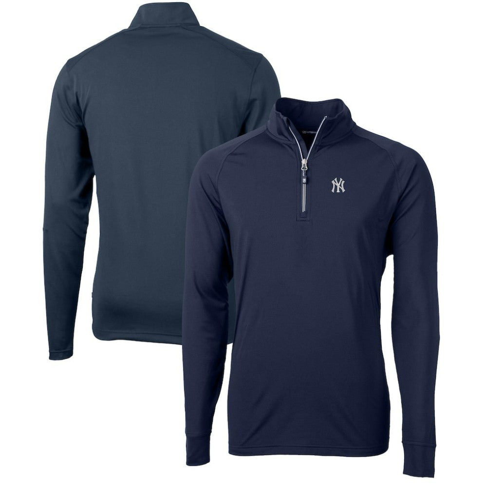 New York Yankees Cutter & Buck Adapt Eco Knit Stretch Recycled Quarter-Zip Pullover Top Navy
