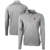 Philadelphia Phillies Cutter & Buck Virtue Eco Pique Recycled Quarter-Zip Pullover Top Gray