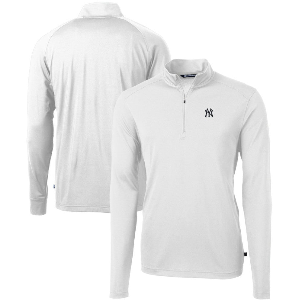 New York Yankees Cutter & Buck Virtue Eco Pique Recycled Quarter-Zip Pullover Top White