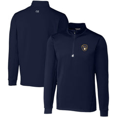Milwaukee Brewers Cutter & Buck Big & Tall Traverse Stretch Quarter-Zip Pullover Top Navy