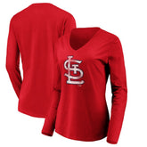 St. Louis Cardinals Women's Team Long Sleeve V-Neck T-Shirt Red
