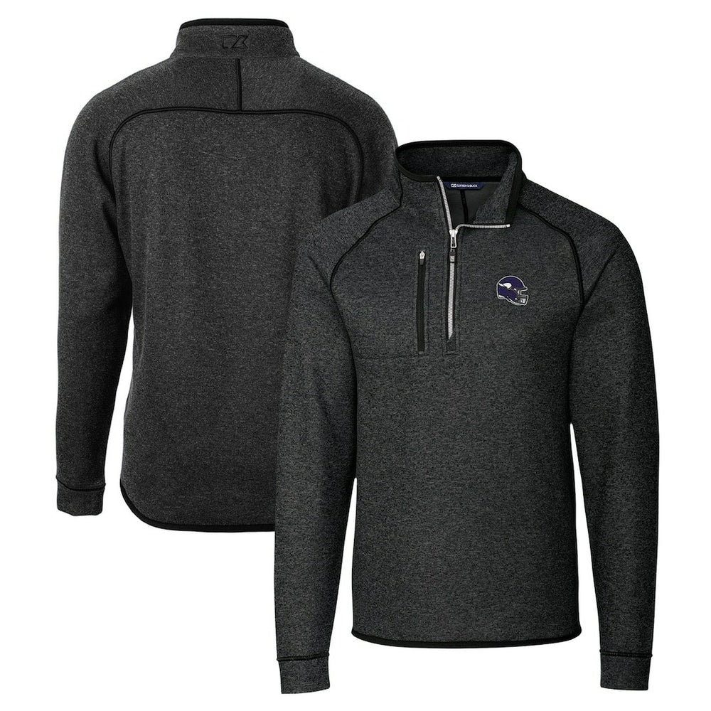 Minnesota Vikings Cutter & Buck Helmet Mainsail Sweater-Knit Half-Zip Pullover Jacket - Charcoal on sale