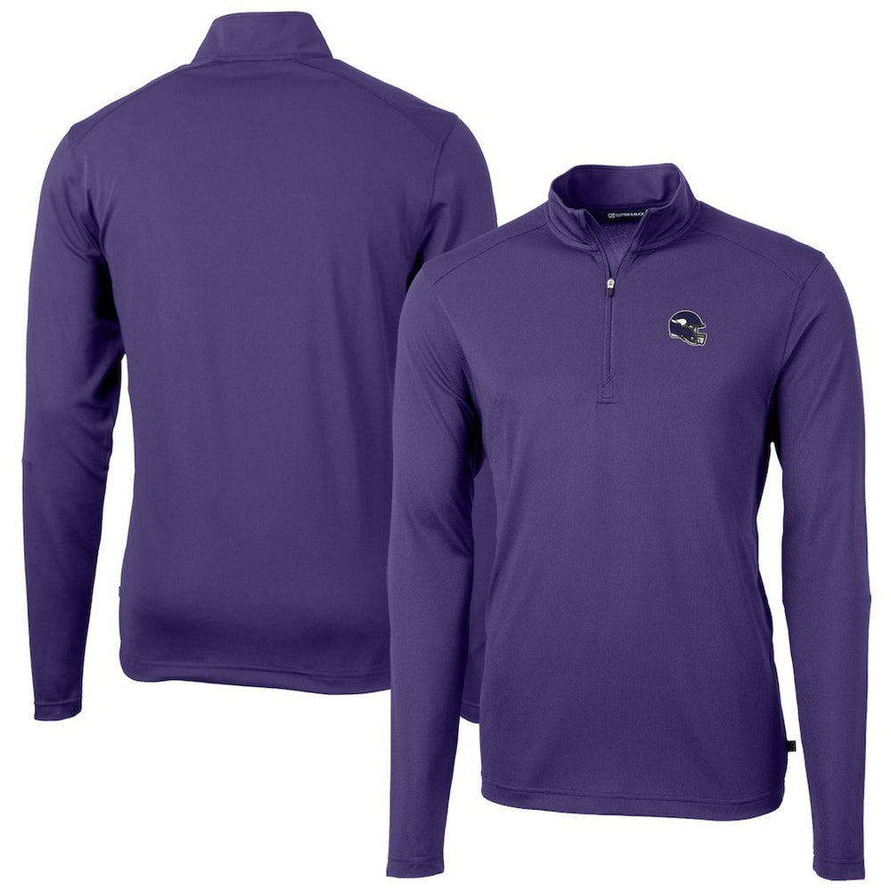 Minnesota Vikings Cutter & Buck Helmet Virtue Eco Pique Recycled Quarter-Zip Pullover Top - Purple for sale