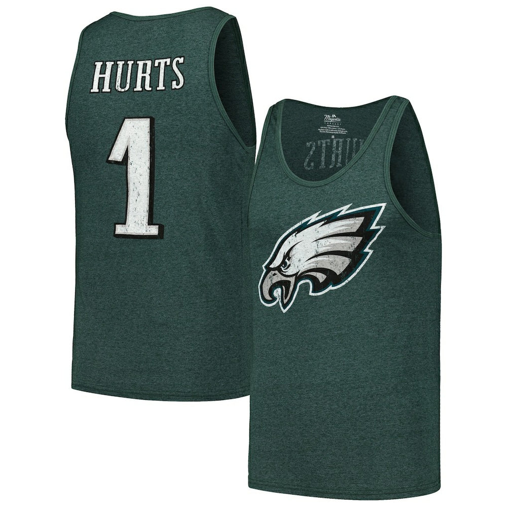 Jalen Hurts Philadelphia Eagles Majestic Threads Name & Number Tri-Blend Tank Top - Green online