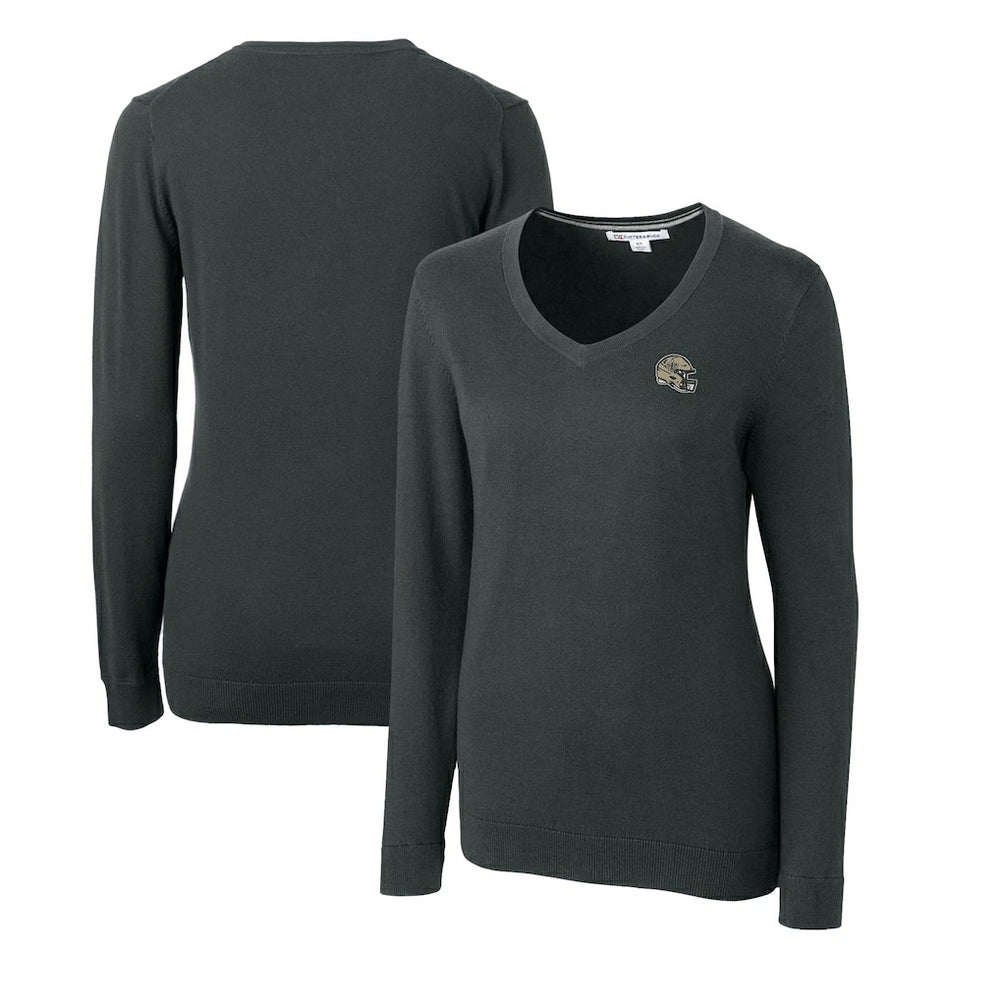 New Orleans Saints Cutter & Buck Women's Helmet Logo Lakemont Tri-Blend V-Neck Pullover Sweater - Charcoal outlet