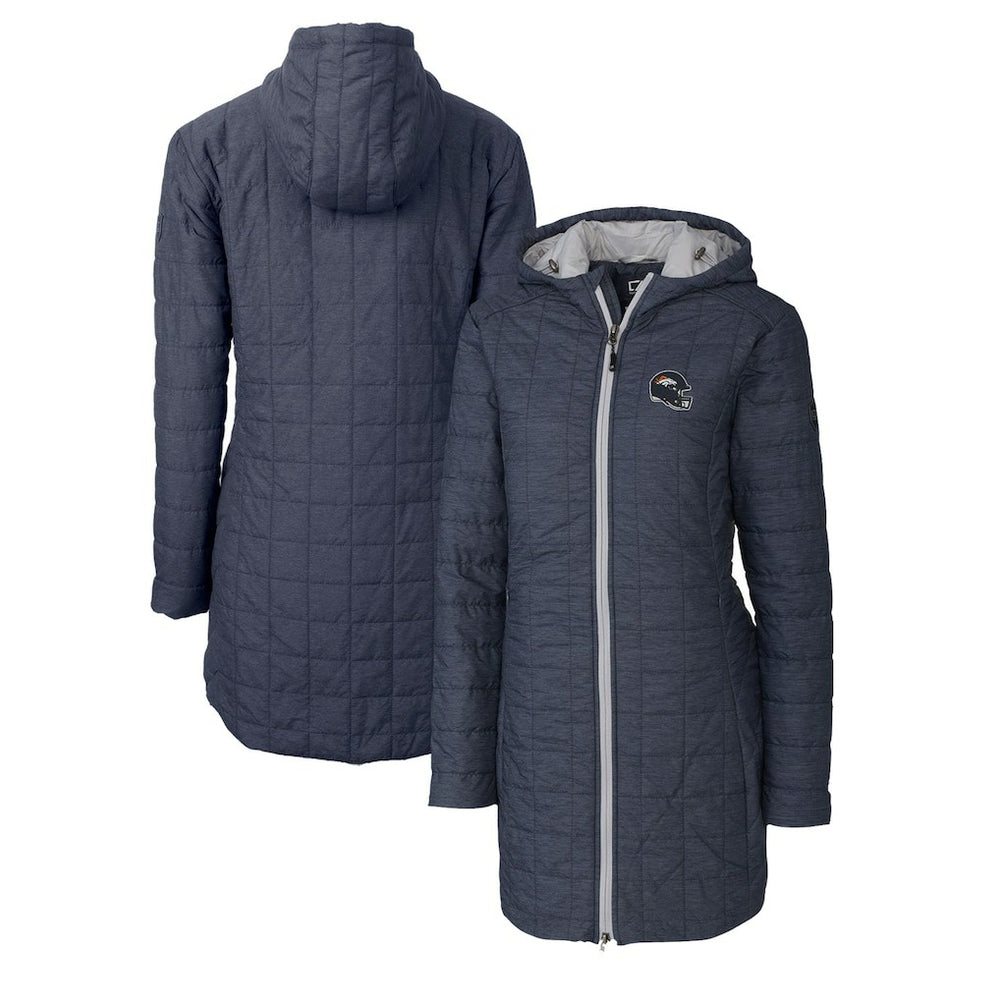 Denver Broncos Cutter & Buck Women's Helmet Logo Rainier Primaloft Eco Insulated Hooded Long Coat - Heather Navy discount