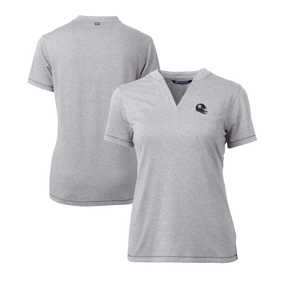 Pittsburgh Steelers Cutter & Buck Women's Helmet Logo DryTec Forge Stretch V-Neck Blade Top - Heather Gray outlet