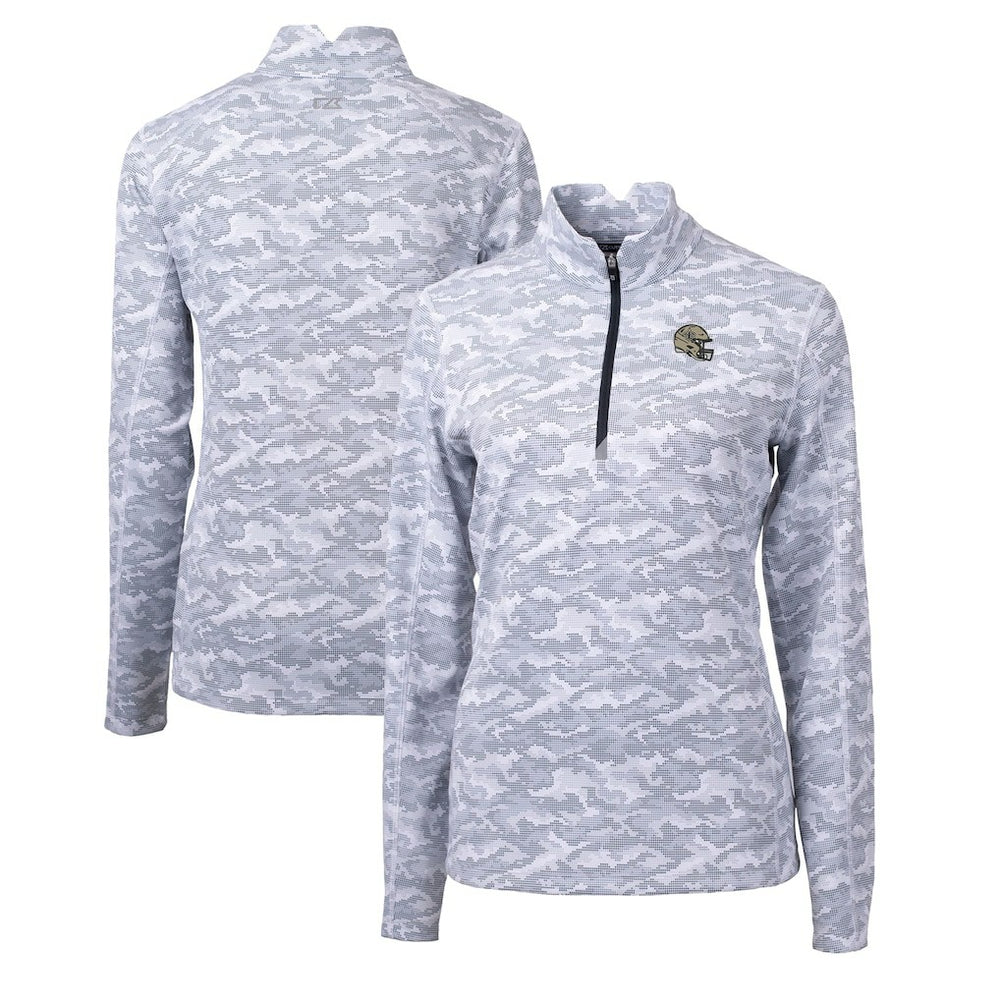 New Orleans Saints Cutter & Buck Women's Helmet Logo Traverse Camo Print Stretch Quarter-Zip Pullover Top - Charcoal for sale