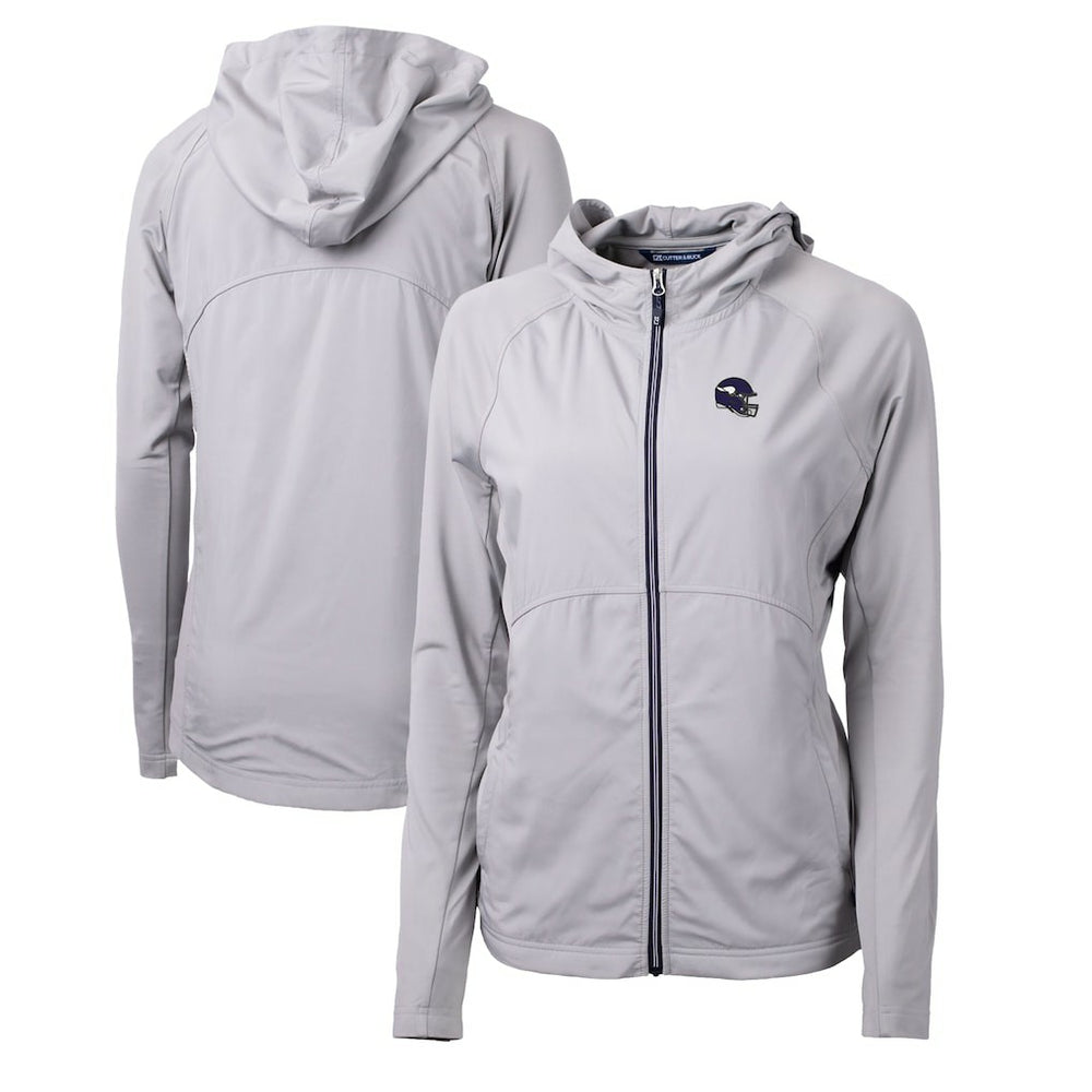 Minnesota Vikings Cutter & Buck Women's Helmet Logo Adapt Eco Knit Hybrid Recycled Full-Zip Hoodie - Heather Gray discount