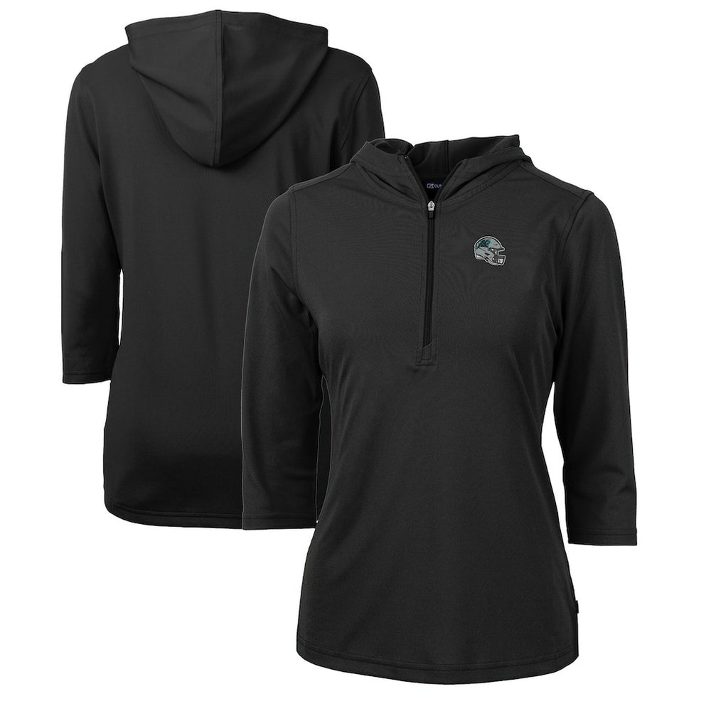 Carolina Panthers Cutter & Buck Women's Helmet Logo DryTec Virtue Eco Pique Recycled 3/4-Sleeve Half-Zip Pullover Hoodie - Black sale