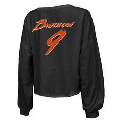 Joe Burrow Cincinnati Bengals Majestic Threads Women's Name & Number Off-Shoulder Script Cropped Long Sleeve Relaxed V-Neck T-Shirt - Black for sale