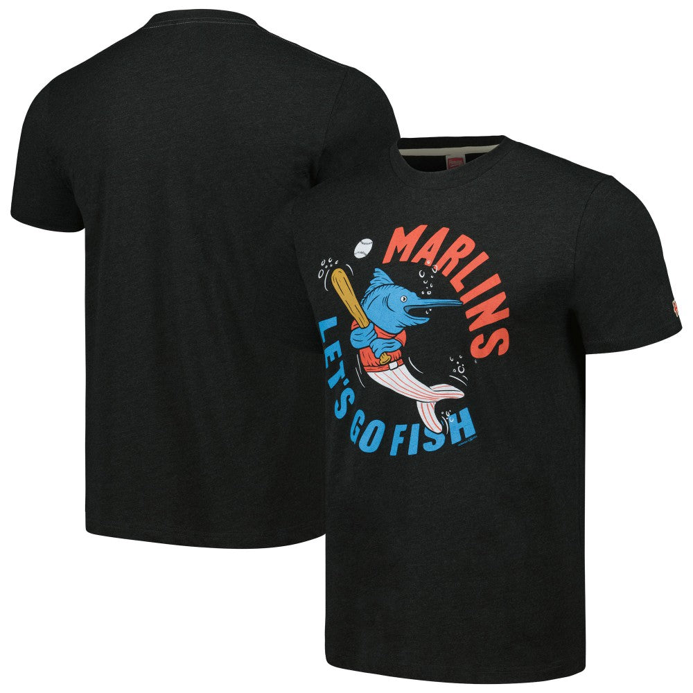 Miami Marlins Homage Doodle Collection Let's Go Fish Tri-Blend T-Shirt Black
