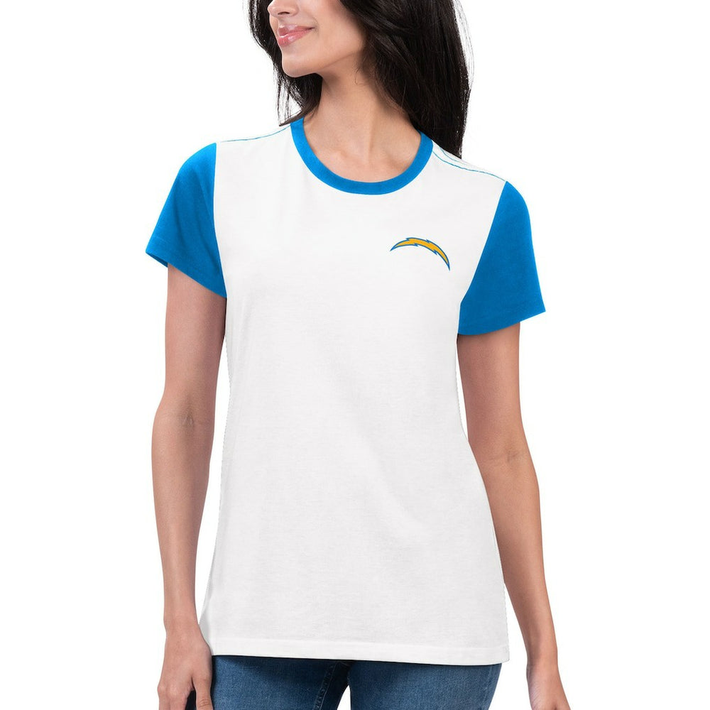 Los Angeles Chargers G-III 4Her by Carl Banks Women's Fashion Illustration T-Shirt - White/Powder Blue for sale