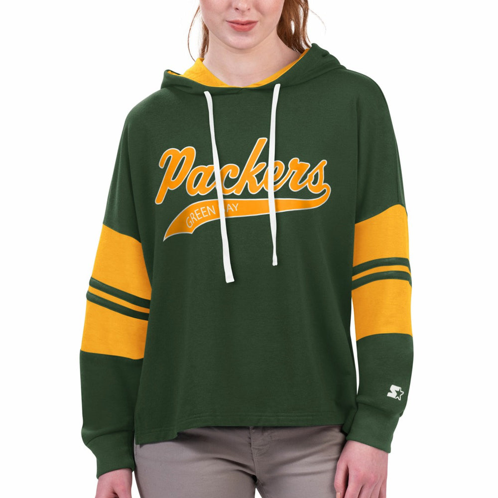 Green Bay Packers Starter Women's Bump And Run Long Sleeve Hoodie T-Shirt - Green for sale