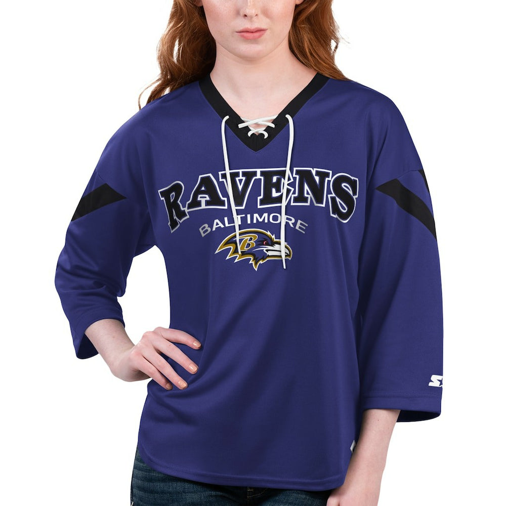 Baltimore Ravens Starter Women's Rally Lace-Up 3/4 Sleeve T-Shirt - Purple cheap