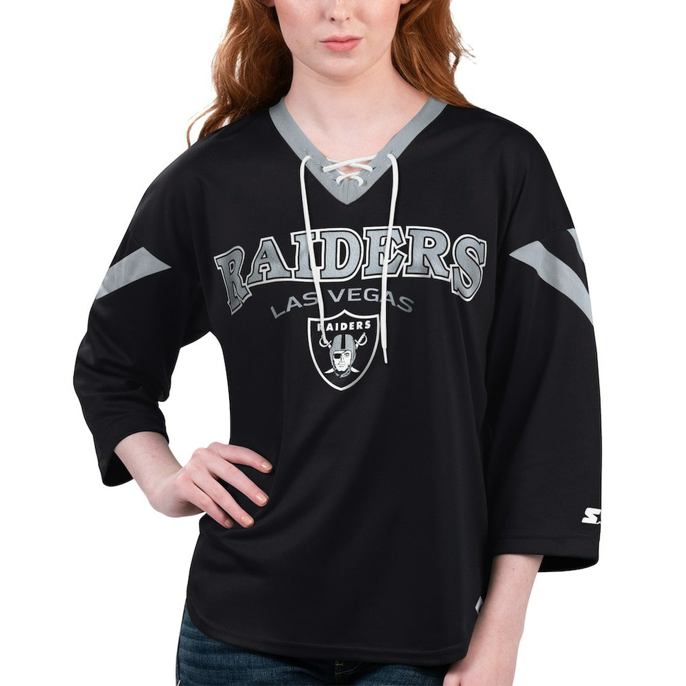 Las Vegas Raiders Starter Women's Rally Lace-Up 3/4 Sleeve T-Shirt - Black online