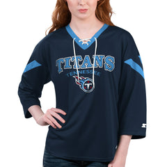 Tennessee Titans Starter Women's Rally Lace-Up 3/4 Sleeve T-Shirt - Navy outlet