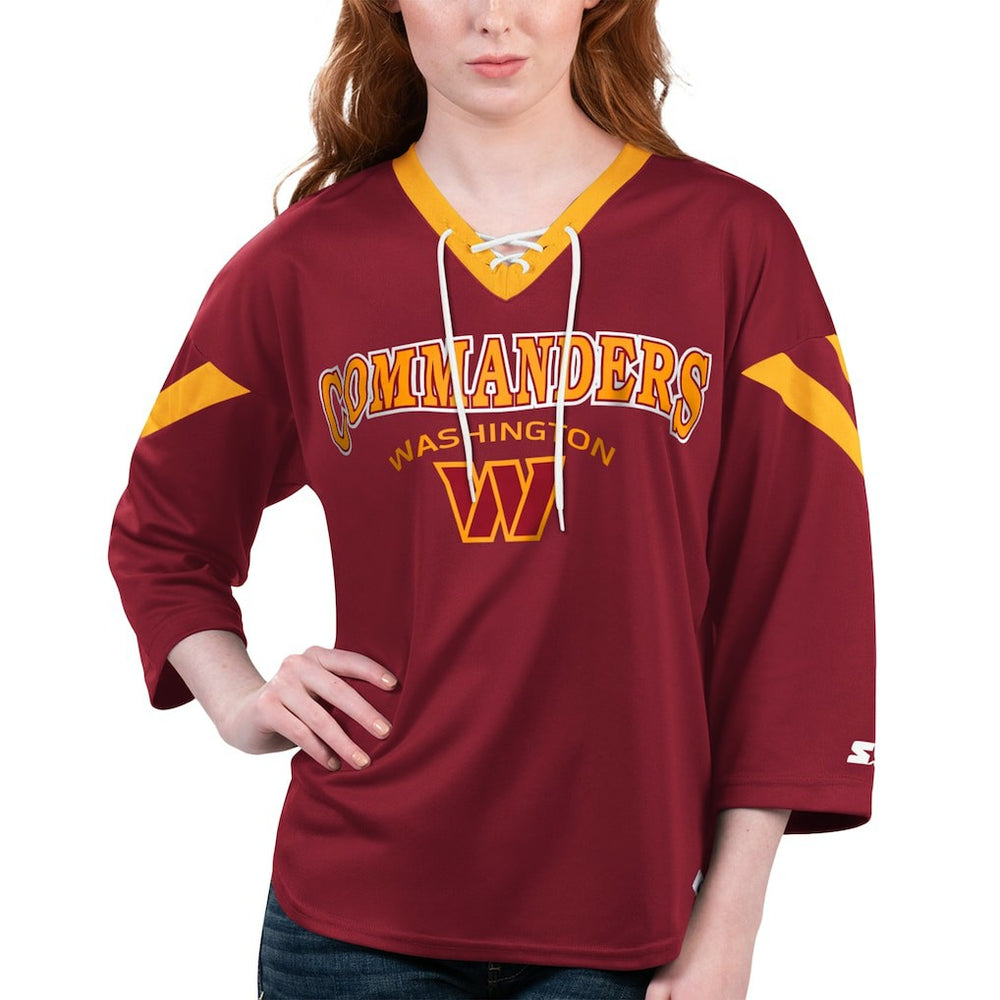 Washington Commanders Starter Women's Rally Lace-Up 3/4 Sleeve T-Shirt - Burgundy outlet