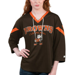 Cleveland Browns Starter Women's Rally Lace-Up 3/4 Sleeve T-Shirt - Brown online
