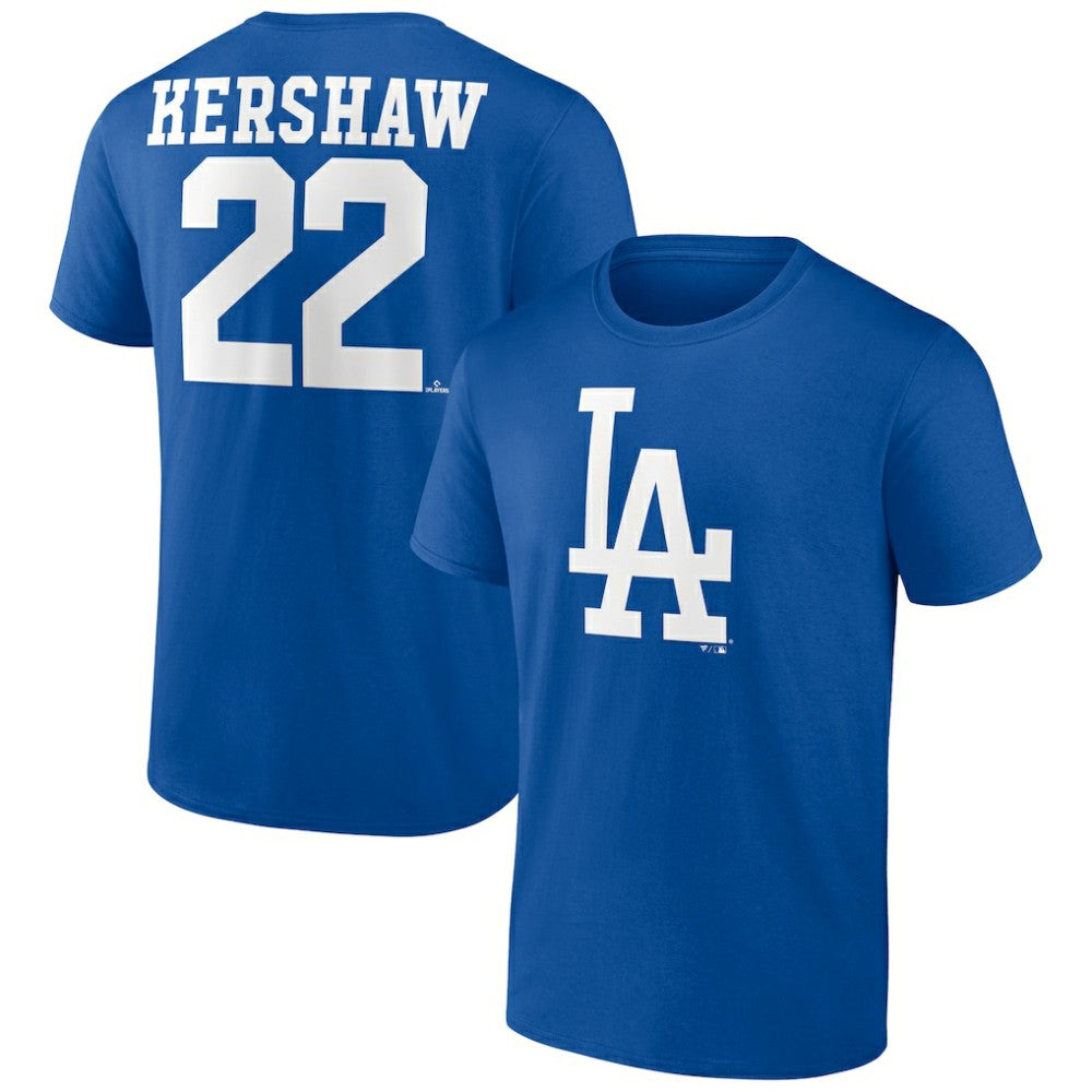 Clayton Kershaw Los Angeles Dodgers Player Icon Name & Number T-Shirt Royal